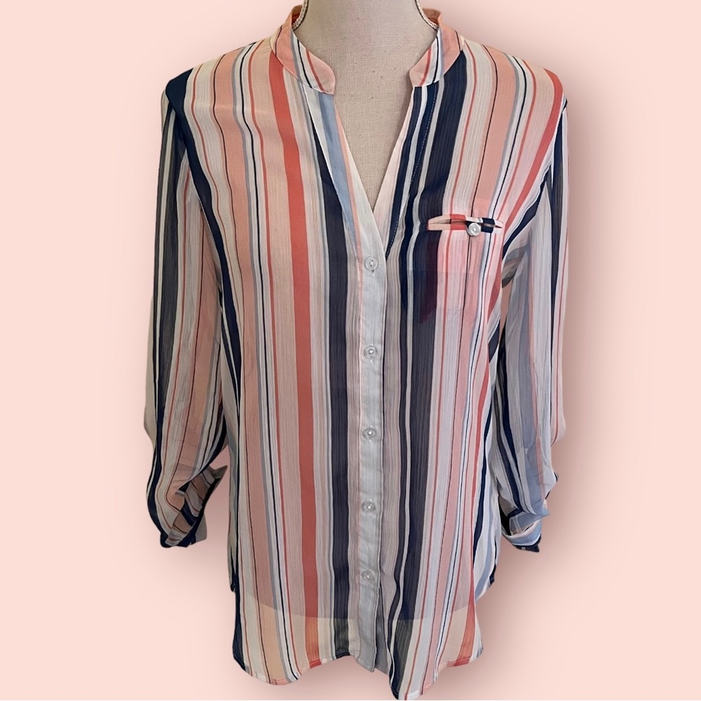 Kut From The Kloth Pink/Blue/White Textured Georgette Blouse S